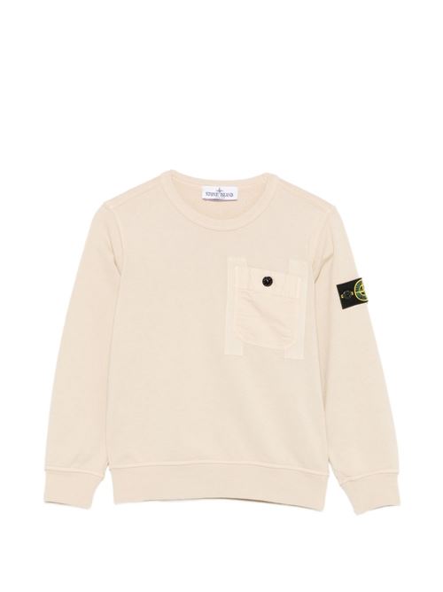 Felpa bambino Stone Island ecru con logo badge STONE ISLAND KIDS | 6100017S0040V0090
